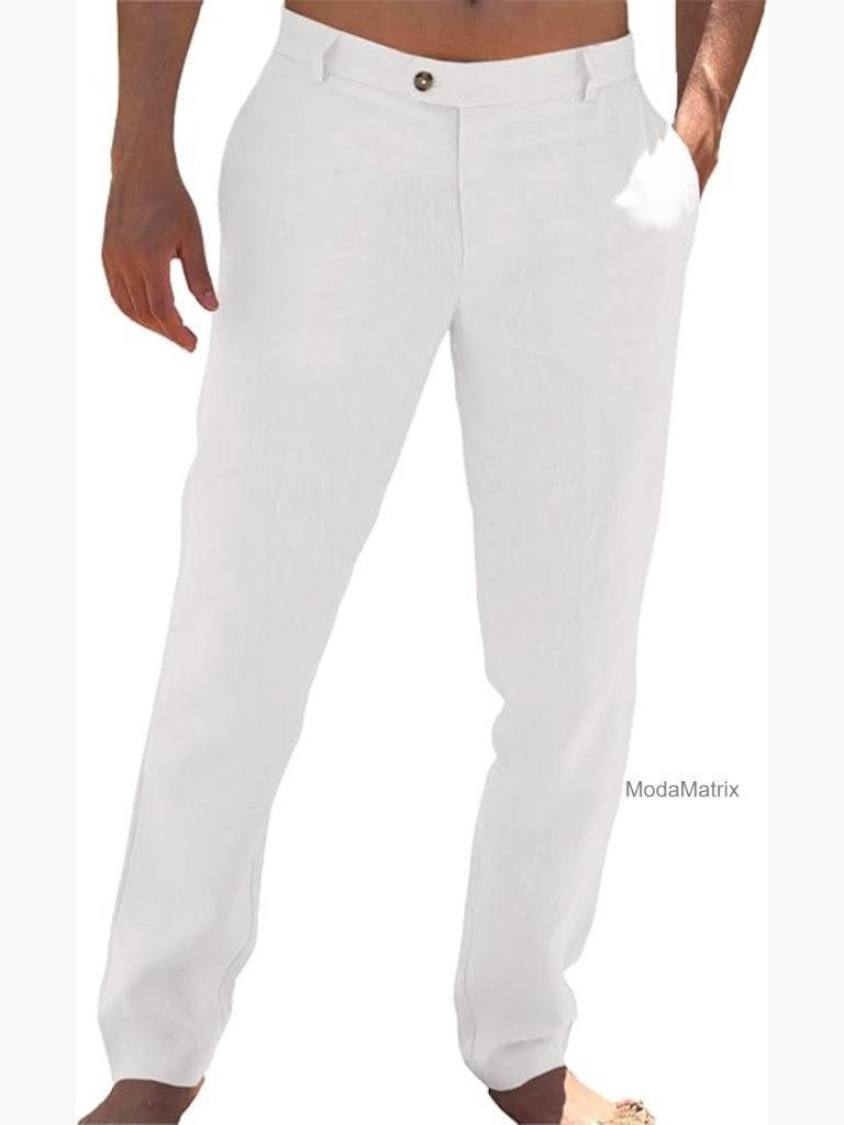 Men's Casual Linen Pants Elastic Waist Straight Leg Loose Fit Yoga Trousers